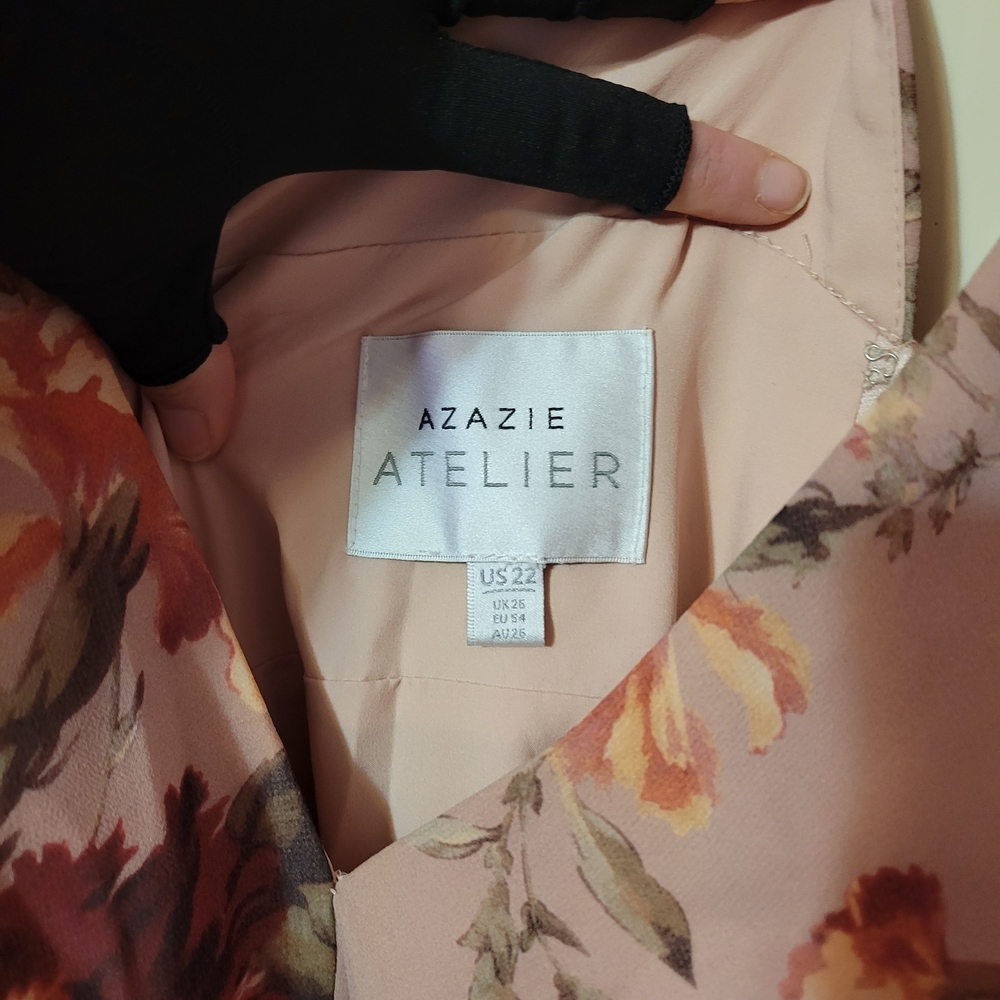 Azazie Blush Pink Floral V-Neck Midi Dress - Picture 6 of 6